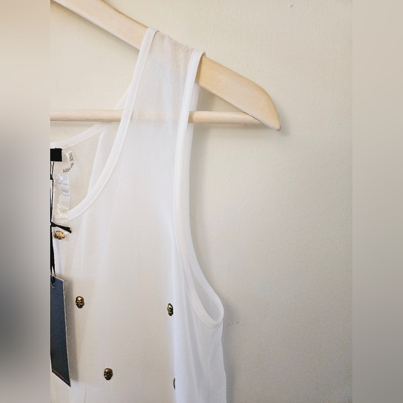 Lulumari Sheer tank top blouse with gold metal skull detail - Picture 2 of 15